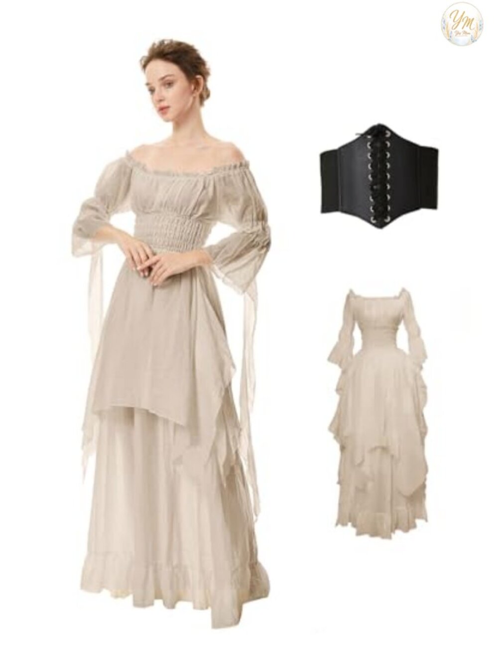 Renaissance Witch Dress Long Puff Sleeve Halloween Costume